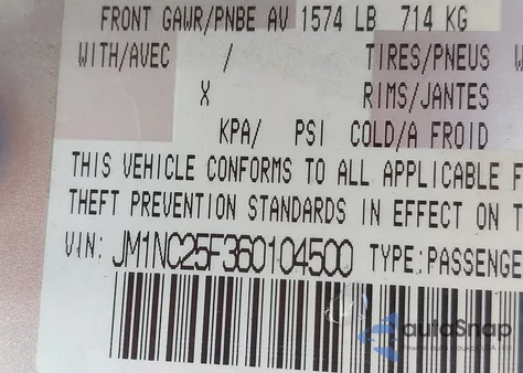 2006 Mazda Mx-5 Sport из США, поврежденный, VIN JM1NC25F360104500